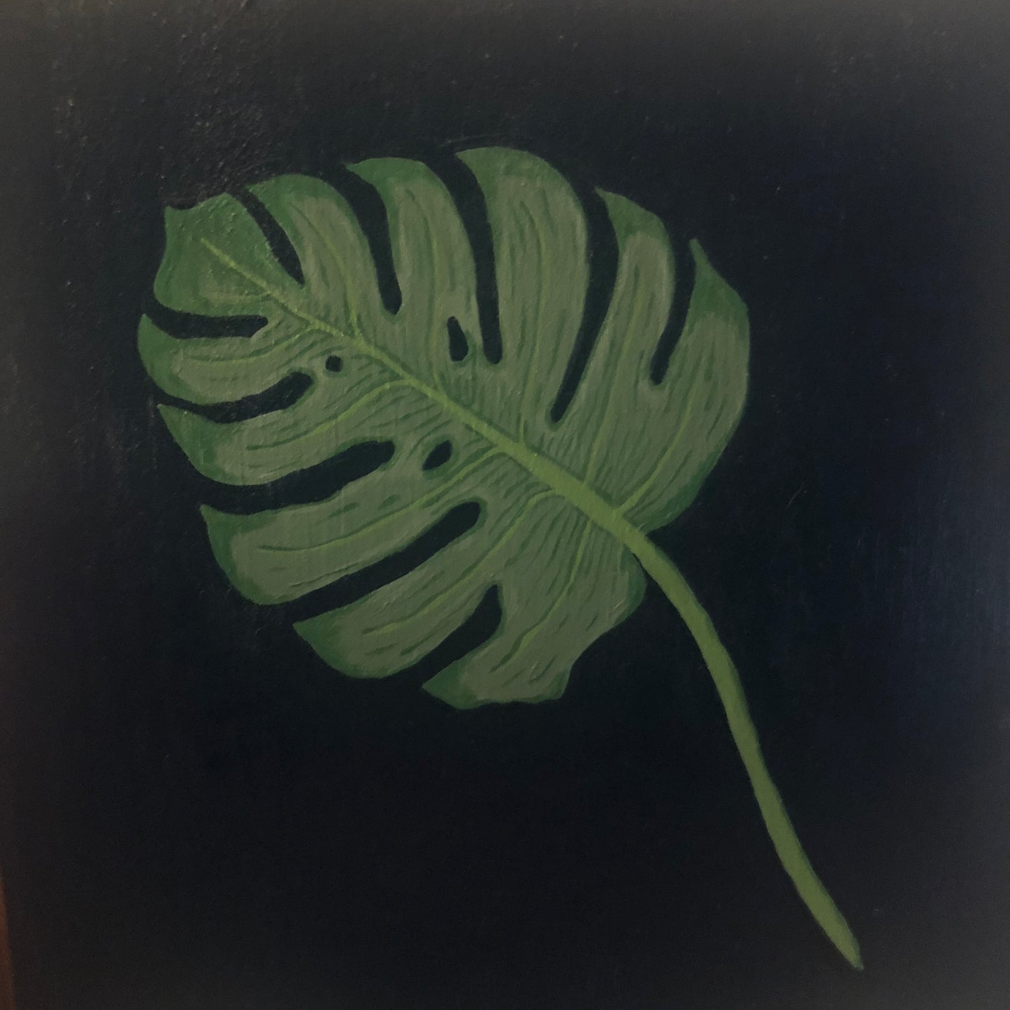 Midnight Monstera • Original Acrylic on 7”x7” Wood Plaque