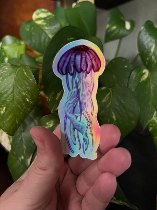 Pink Meanie Jellyfish Holographic Sticker