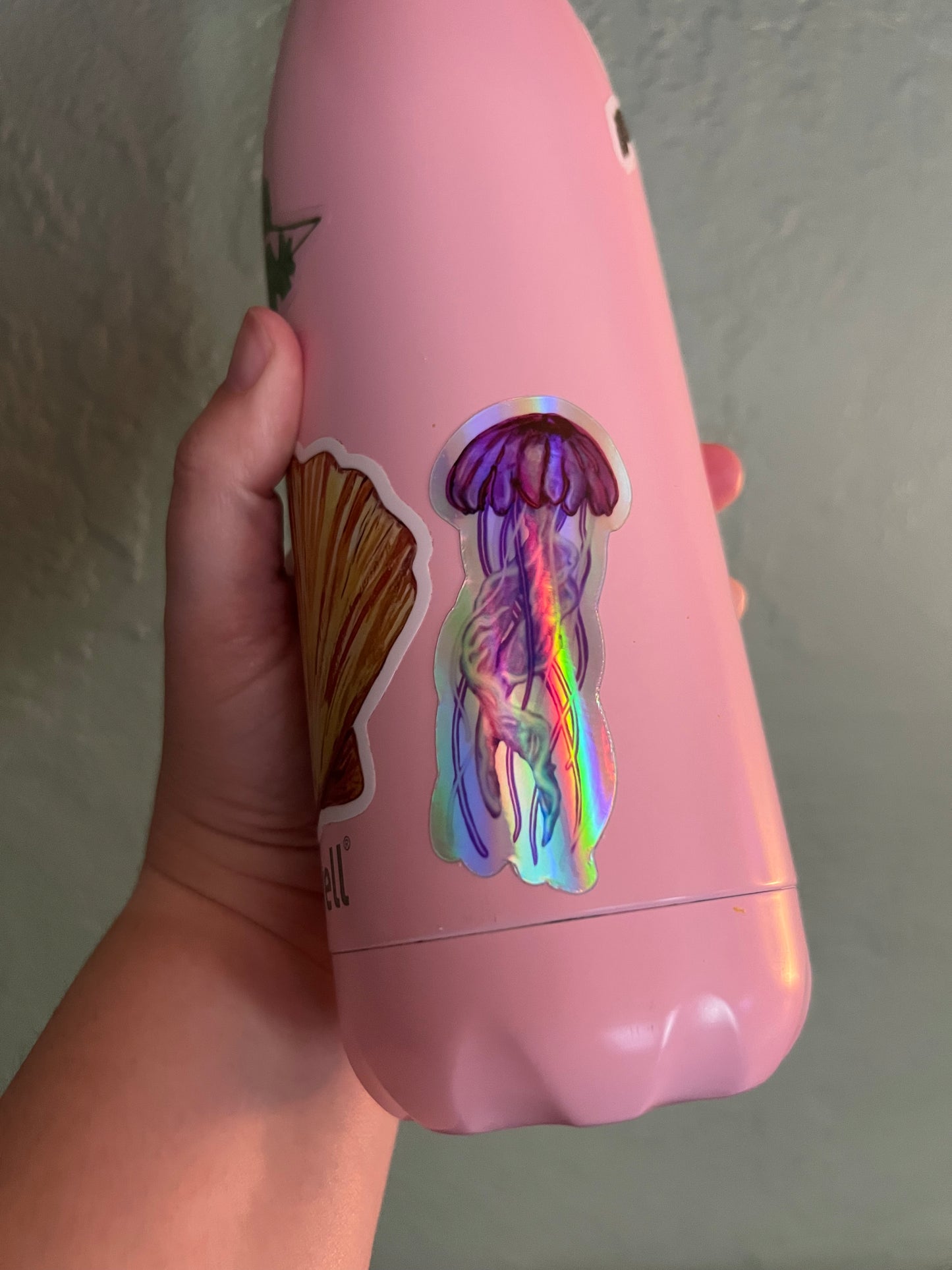 Pink Meanie Jellyfish Holographic Sticker